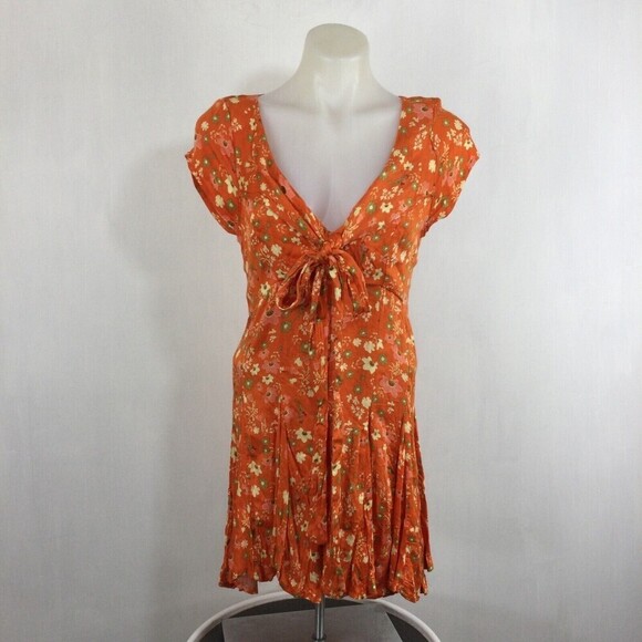 Free People Womens It Takes Two Wrap Dress Orange Peach Combo Medium NWT $128 - Picture 9 of 15